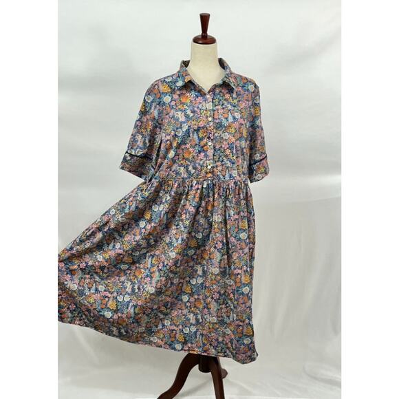 LIBERTY London Sz XXL Ciara Tana Lawn Gallery Cotton Floral Shirt Dress Midi - Picture 1 of 9
